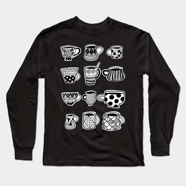 Doodle tea cups Long Sleeve T-Shirt by kostolom3000